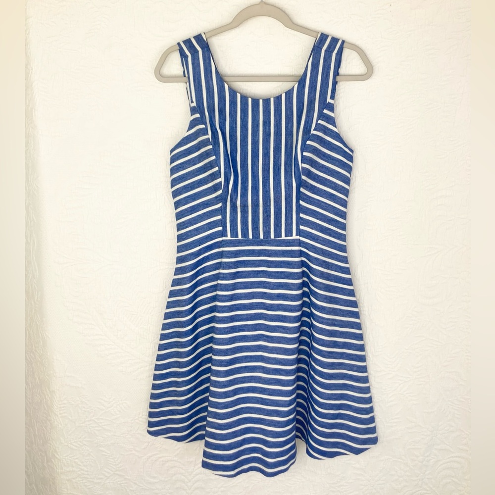 Vineyard Vines Blue and White Striped Sleeveless Fit-and-Flare Dress